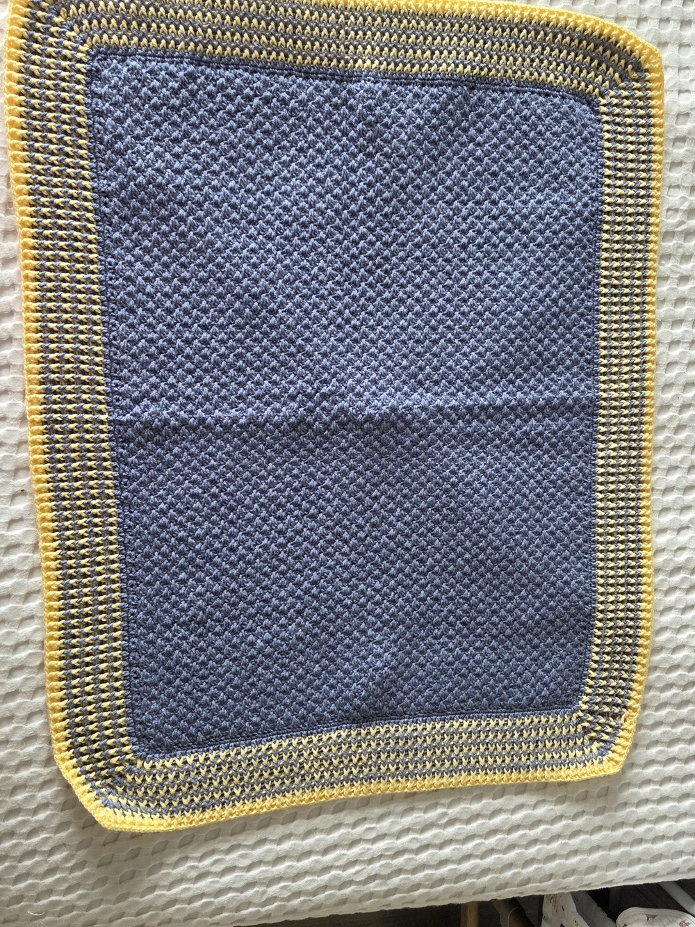 Kids Neutral Blue and Yellow Knit Baby Blanket